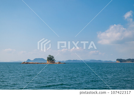 Kujukushima landscape with blue sky with white clouds and blue sea 107422317