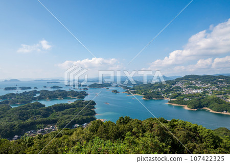 Kujukushima landscape with blue sky with white clouds and blue sea 107422325