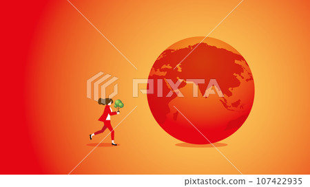 A woman runs and brings a tree to the red and hot earth. A woman runs and brings a tree to the red and hot earth. 107422935