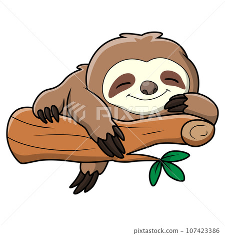 Cute little sloth cartoon sleeping on tree branch Cute little sloth cartoon sleeping on tree branch 107423386
