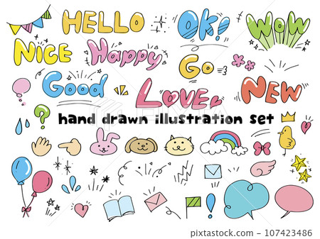 一套可愛的手繪人物和插畫素材 一套可愛的手繪人物和插畫素材 107423486