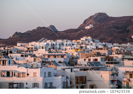 Naxos Hora town in Naxos, largest of the Greek Cyclades islands in the Aegean sea 107423539