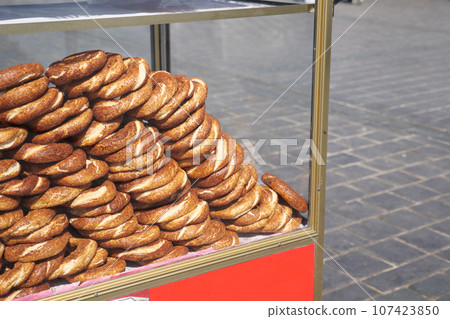 Turkish Bagel Simit selling at taqsim square in a van  107423850