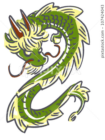 Illustration of a undulating green dragon 107424043