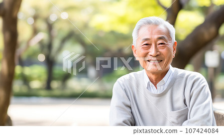 公園裡微笑的老人“AI生成圖像” 107424084