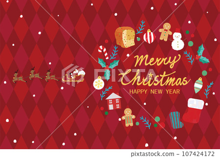 聖誕卡邊聖誕老人和可愛的花環 聖誕卡邊聖誕老人和可愛的花環 107424172