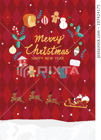 聖誕卡垂直聖誕老人和可愛的材料花環 聖誕卡垂直聖誕老人和可愛的材料花環 107424175