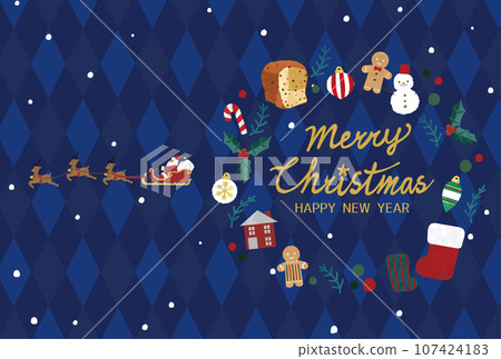 Christmas card side Santa Claus and cute wreath 107424183