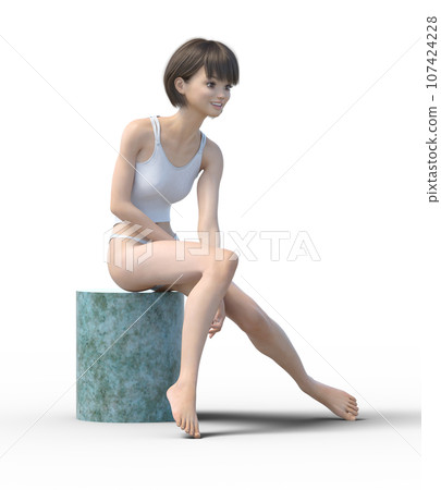穿著內衣燙髮的放鬆女人3DCG插畫素材 107424228