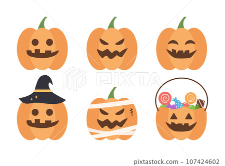 halloween pumpkin illustration set with different face and model halloween pumpkin illustration set with different face and model 107424602