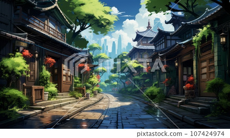 Idyllic Old Japan Street in Summer 107424974