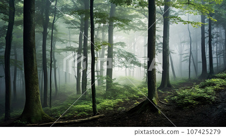 Road in a foggy forest "AI generated image" Road in a foggy forest "AI generated image" 107425279