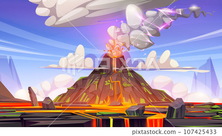 Volcanic lava eruption cartoon vector background Volcanic lava eruption cartoon vector background 107425433