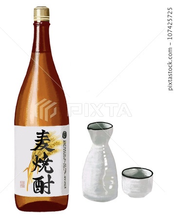Barley shochu (with barley picture) with sake cup Barley shochu (with barley picture) with sake cup 107425725