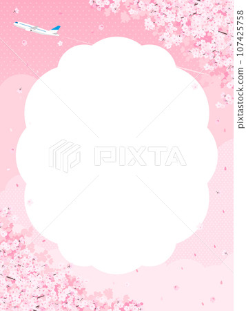 Cherry blossoms in full bloom and airplane frame/background material (vertical orientation) 107425758