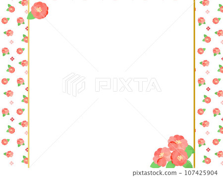 帶有水彩風格的山茶花可愛無縫圖案的框架背景圖 107425904