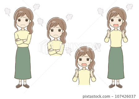 Emotionally angry woman in long skirt 2 types of poses 107426037