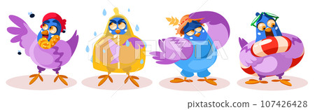 Cute pigeon mascot set with different emotions Cute pigeon mascot set with different emotions 107426428
