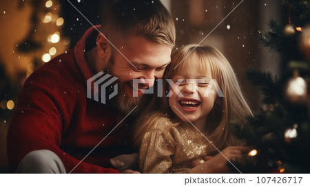 Happy family with a child with Down syndrome and parents against the background Happy family with a child with Down syndrome and parents against the background 107426717