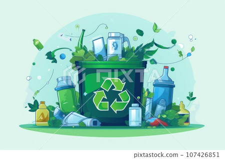 Recycle symbol on hand and bag, sustainable and eco environment concept. Generative AI Recycle symbol on hand and bag, sustainable and eco environment concept. Generative AI 107426851