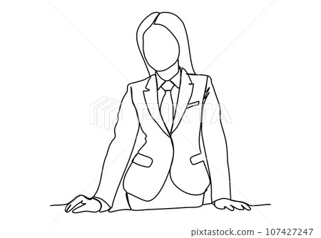 Woman in a business suit. One line drawing vector illustration. 107427247