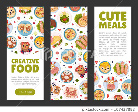 Children Breakfast Food and Meal Banner Design Vector Template 107427898