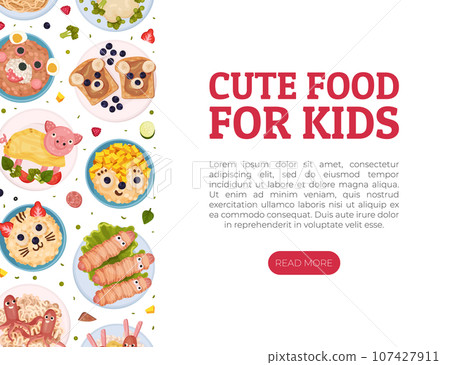 Children Breakfast Food and Meal Banner Design Vector Template 107427911