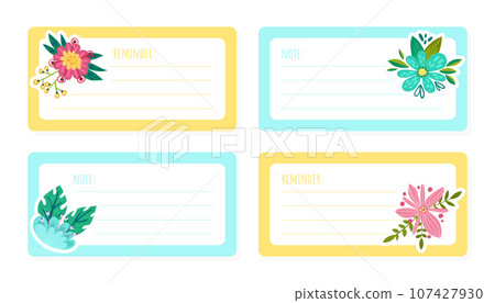 Flower Note Card Design with Lush Blooming Flora Vector Template 107427930