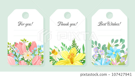Flower Tag Design with Lush Blooming Flora Vector Template Flower Tag Design with Lush Blooming Flora Vector Template 107427941