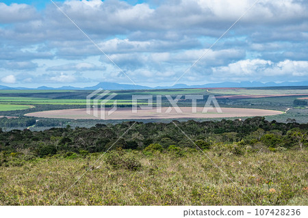 Round agricultural fields between Ibicoara and Mucuge in the Chapada Diamantina National Park, Bahia, Brazil 107428236