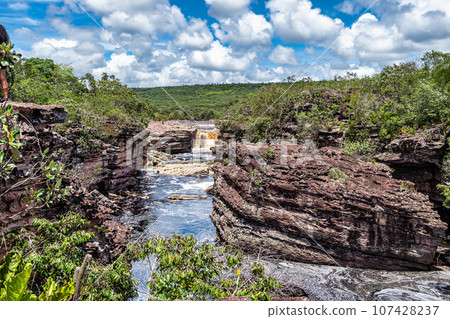Canyons on the way to the Buracao waterfall, Ibicoara, Chapada Diamantina in Bahia, Brazil 107428237