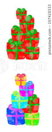 Illustration material of presents stacked with ribbons [borderless] 107428333