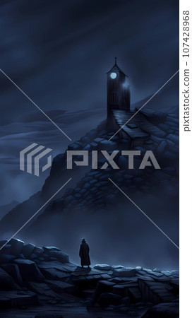 Dark and cold winter landscape illustration  107428968