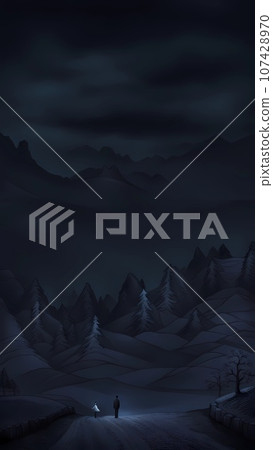 Dark and cold winter landscape illustration  107428970