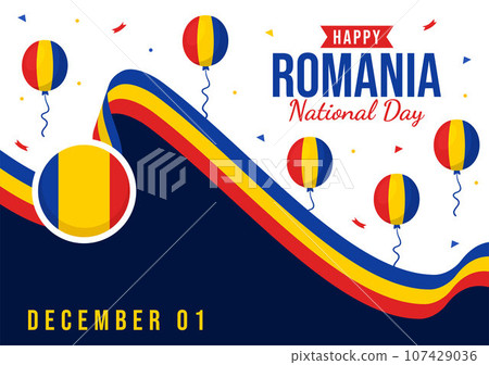 Romania National Day Vector Illustration on 1st December with Waving Flag Background in Romanian Great Union Memorial holiday Flat Cartoon Design Romania National Day Vector Illustration on 1st December with Waving Flag Background in Romanian Great Union Memorial holiday Flat Cartoon Design 107429036