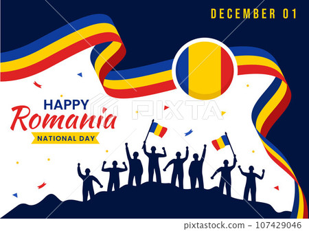 Romania National Day Vector Illustration on 1st December with Waving Flag Background in Romanian Great Union Memorial holiday Flat Cartoon Design Romania National Day Vector Illustration on 1st December with Waving Flag Background in Romanian Great Union Memorial holiday Flat Cartoon Design 107429046