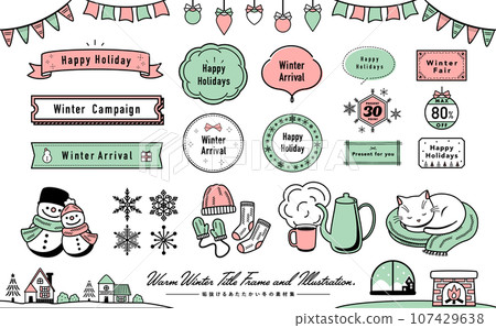 Simple pop and stylish warm winter image vector illustration and frame material set_Christmas colors 107429638