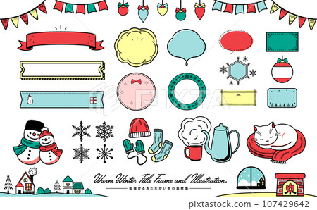 Simple pop and stylish warm winter image vector illustration and frame material set 107429642