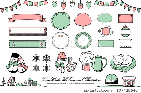 Simple pop and stylish warm winter image vector illustration and frame material set_Christmas colors 107429646