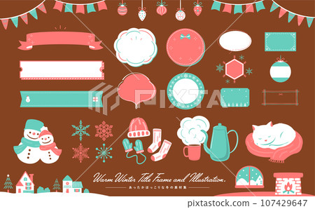 Simple pop and stylish warm winter image vector illustration and frame material set_Christmas colors 107429647