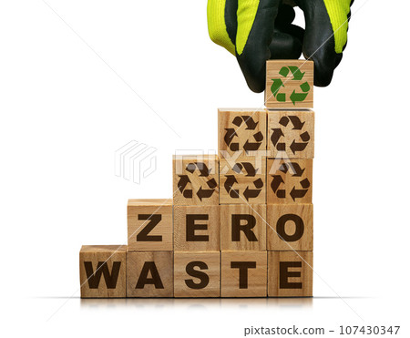 Wooden Blocks with Text Zero Waste and Recycling Symbols Wooden Blocks with Text Zero Waste and Recycling Symbols 107430347
