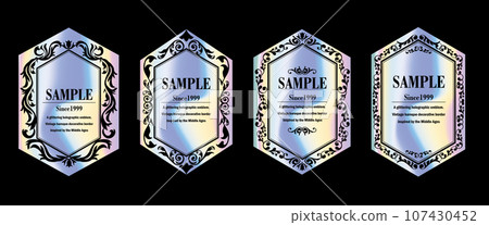 Illustration material. Illustration set of holographic baroque vintage labels 107430452