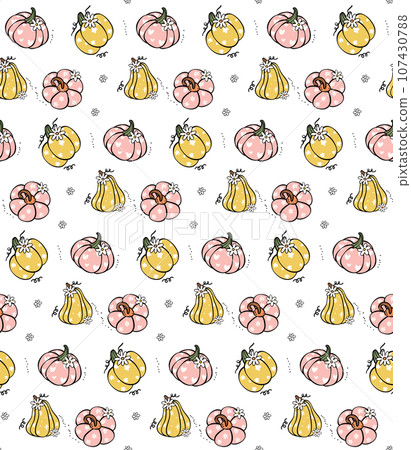 Cute playful Pumpkin Seamless Retro Groovy Cartoon doodle Pattern isolated on white background. Cute playful Pumpkin Seamless Retro Groovy Cartoon doodle Pattern isolated on white background. 107430788