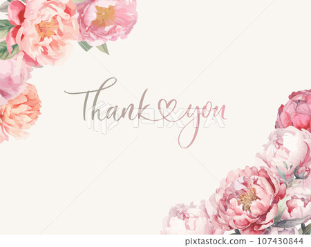 Vintage Watercolor Frame with Blooming peonies. Thank You card. Vintage Watercolor Frame with Blooming peonies. Thank You card. 107430844