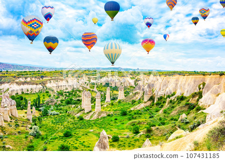Fly of air balloons in Unique natural place - Cappadocia , Turkiye. 107431185