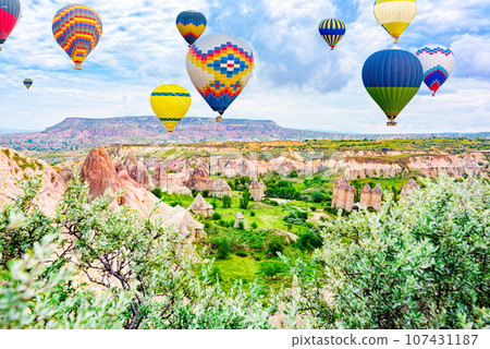 Fly of air balloons in Unique natural place - Cappadocia , Turkiye. 107431187