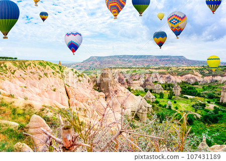 Fly of air balloons in Unique natural place - Cappadocia , Turkiye. 107431189