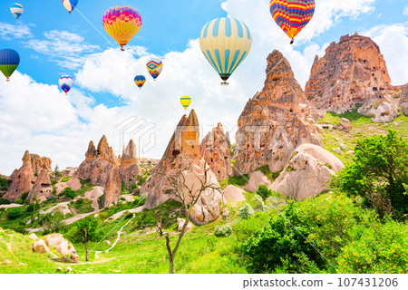 Fly of air balloons in Unique natural place - Cappadocia , Turkiye. 107431206