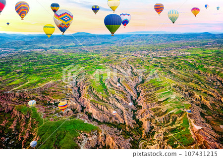 Fly of air balloons in Unique natural place - Cappadocia , Turkiye. 107431215