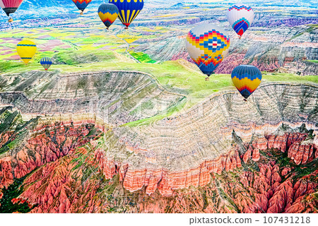Fly of air balloons in Unique natural place - Cappadocia , Turkiye. 107431218